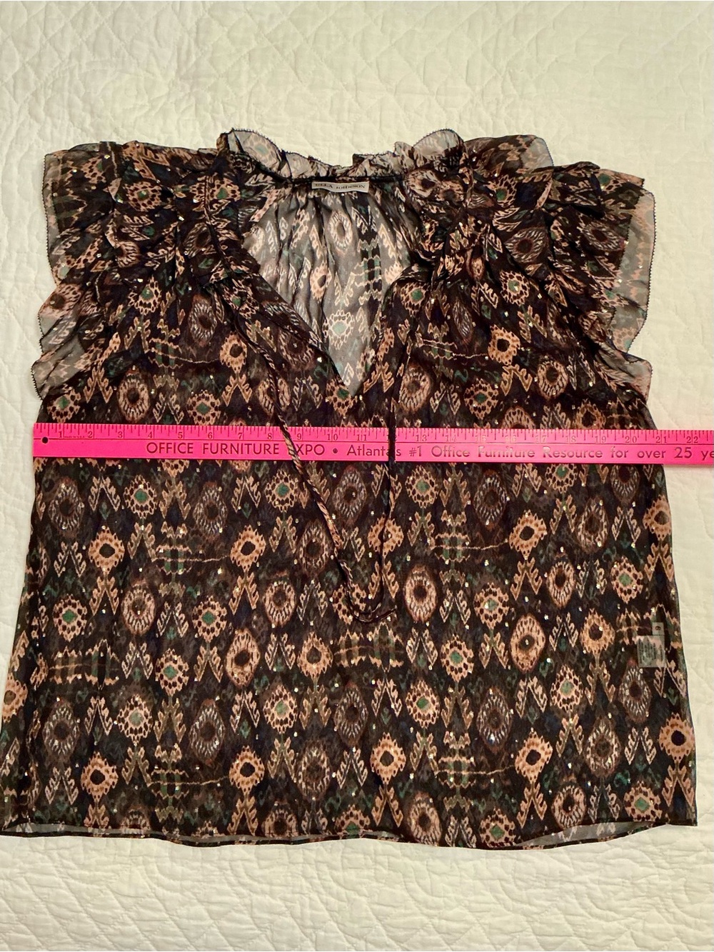 Ulla Johnson Elif Top - Onyx Sheer Silk & Metallic Flutter Sleeve Blouse Size 6 - Picture 8 of 13